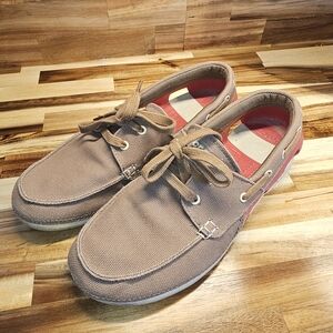 Crocs Mens Shoes Beach Line Boat Slip Ons Loafer Red & Beige